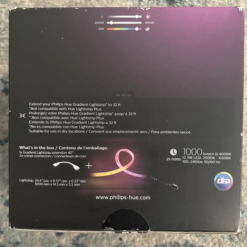 Hue Gradient Ambiance Light Strip Extension 3Ft Flexible Color Changing Led Sync